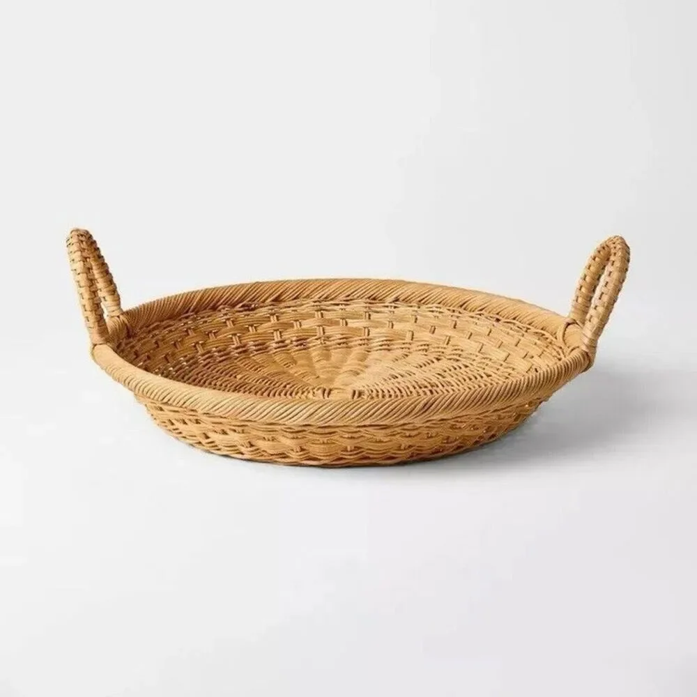 Threshold Studio McGee Round Basket 18” Handwoven Tray Dual Handles Read